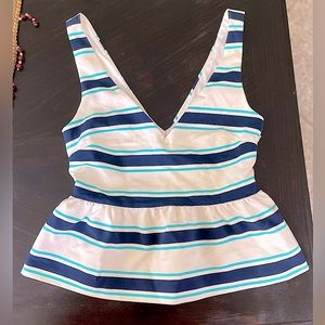 NWOT Zara Trafaluc Collection White and Navy Striped Peplum Top Sz XS